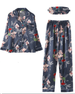 Πιτζάμα σετ σατινέ φλοράλ με μάσκα ύπνου - Image 3