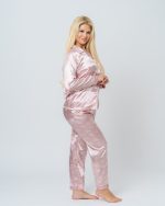 Πιτζάμα σετ σατινέ με καρδιές και λευκό ρέλι